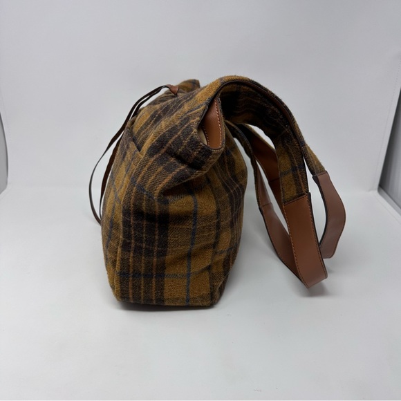 Lucky Brand Purse Brown Tan Blue Plaid Wool Blend Shoulder Bag Tote Front Pocket - Picture 7 of 14